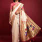 Cream Banarasi Soft Silk Paithani Saree With Fancy Meena