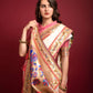 Cream Banarasi Soft Silk Paithani Saree With Fancy Meena