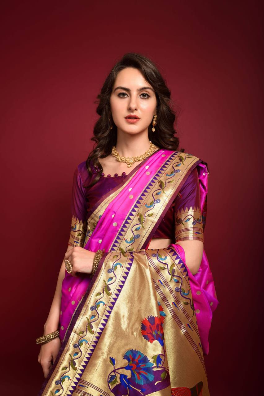 Rani Banarasi Soft Silk Paithani Saree With Fancy Meena