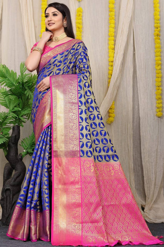 Blue Kanchipuram Handloom Weaving Silk Saree