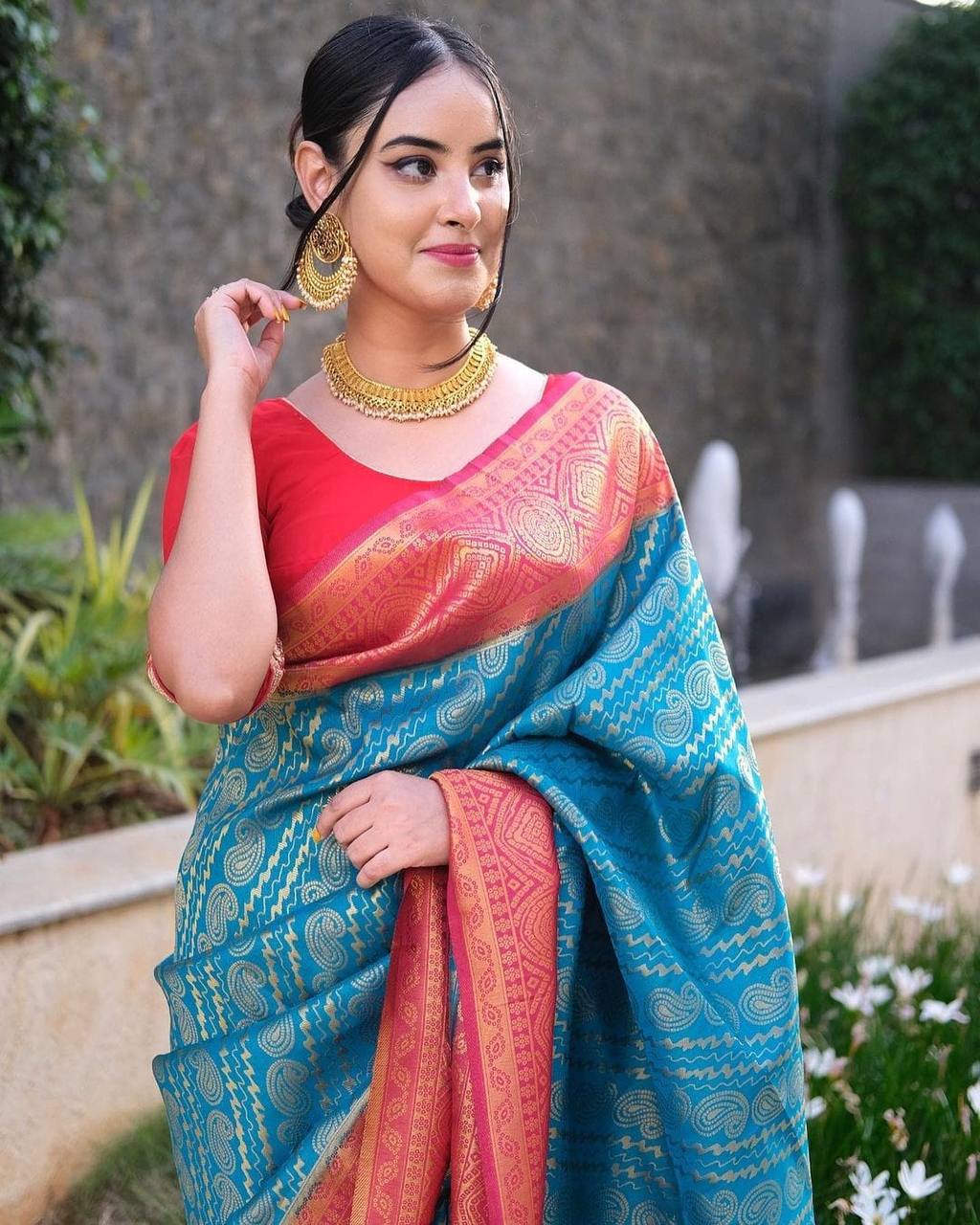 Blue Soft Lichi Silk Saree