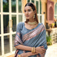 Grey Linen Silk Saree With Sequence Zari Weaves