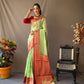 Green Linen Saree With Chap Border