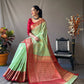 Green Linen Saree With Chap Border