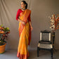 Yellow Linen Saree With Chap Border