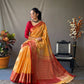Yellow Linen Saree With Chap Border