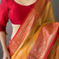 Yellow Linen Saree With Chap Border