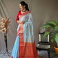 Sky Blue Linen Saree With Chap Border