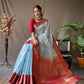 Sky Blue Linen Saree With Chap Border