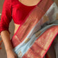 Sky Blue Linen Saree With Chap Border