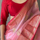 Pink Linen Saree With Chap Border