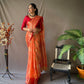 Orange Linen Saree With Chap Border
