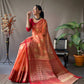 Orange Linen Saree With Chap Border