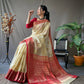 Cream Linen Saree With Chap Border