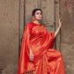 Red Pure Softy Silk Saree With Handloom Zari