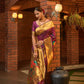 Wine Paithani Pure Silk Handloom Saree With Pure Jari