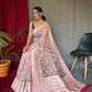 Pink Pure Cotton Linen Saree With Chikankari Lucknowi Work