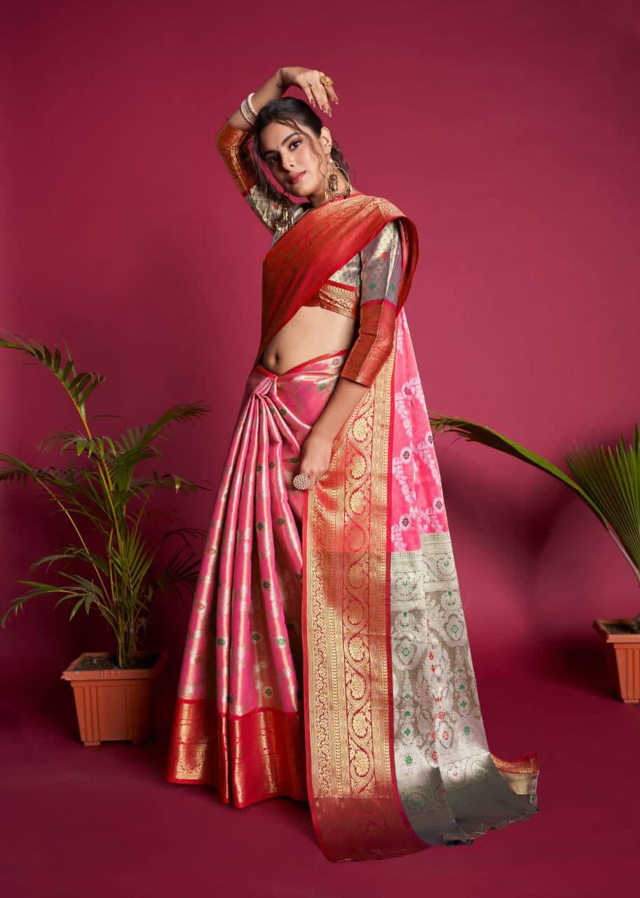 Pink Soft Kanjivaram Silk Saree