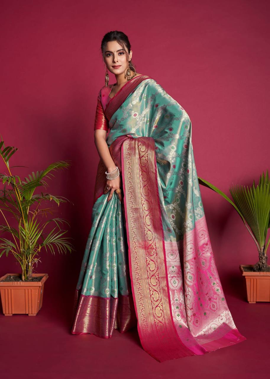 Teal Soft Kanjivaram Silk Saree