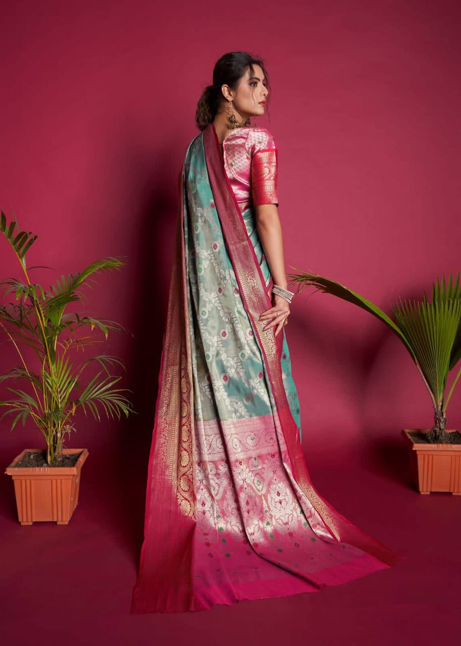 Teal Soft Kanjivaram Silk Saree