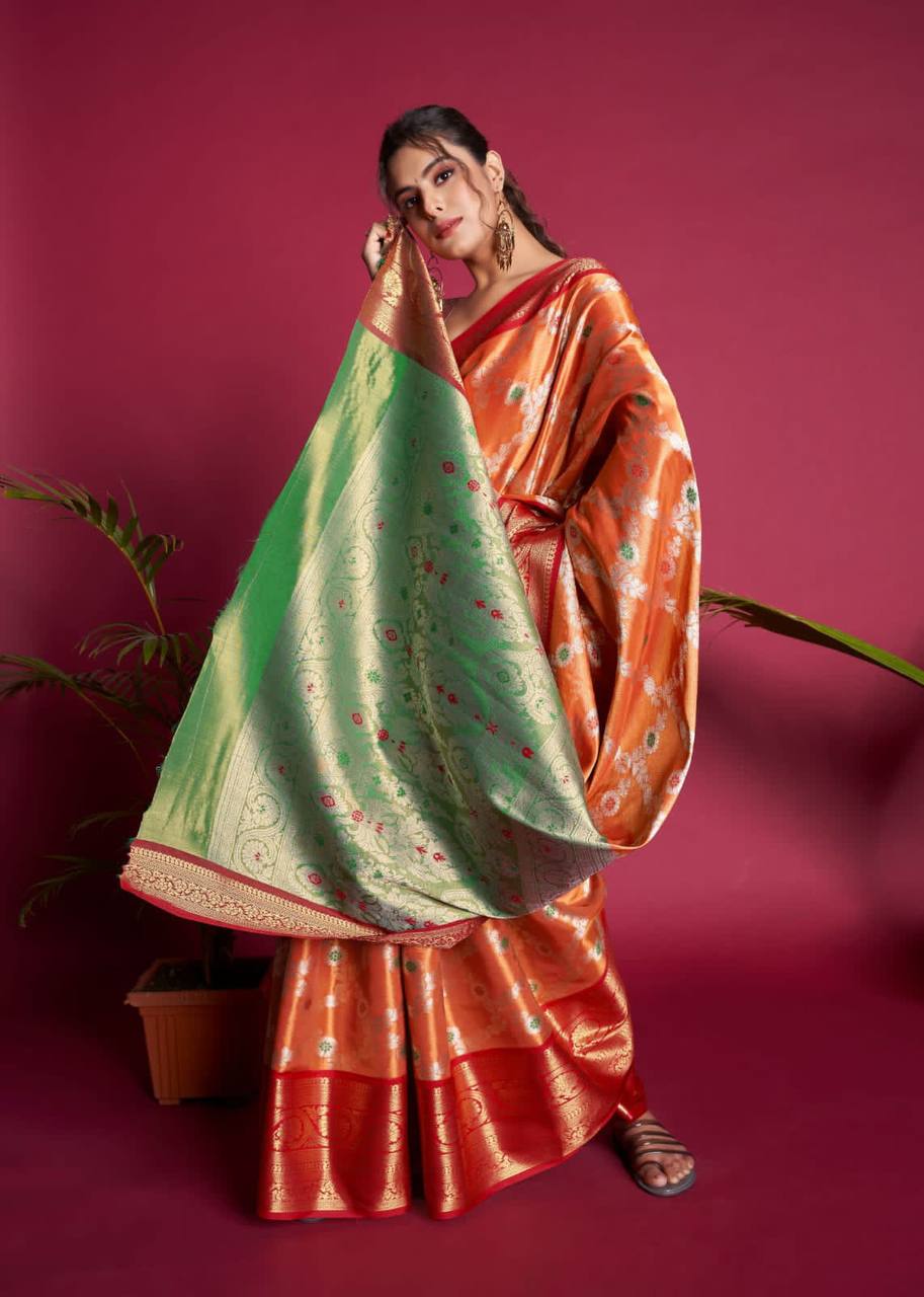 Orange Soft Kanjivaram Silk Saree