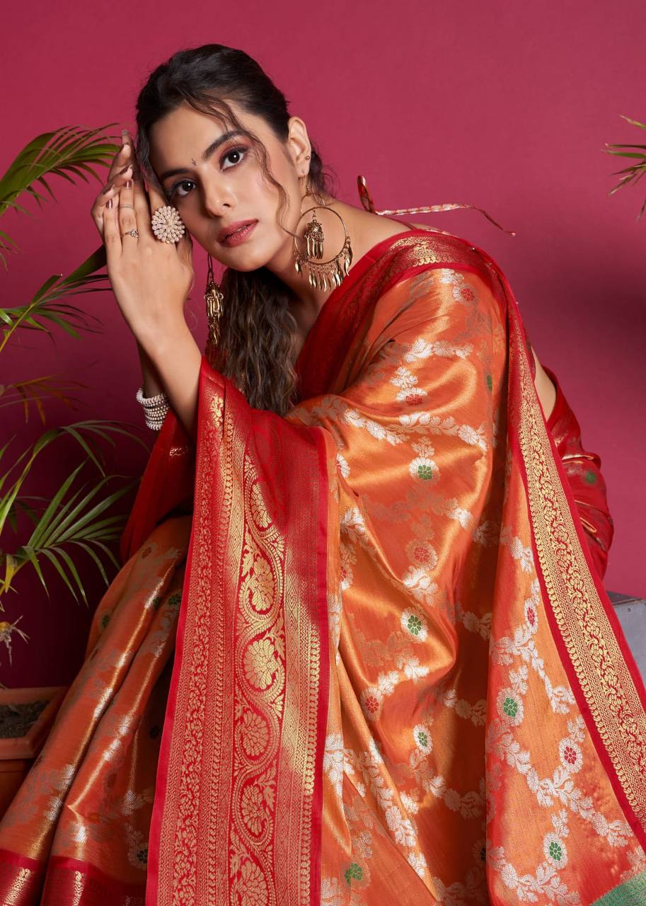 Orange Soft Kanjivaram Silk Saree