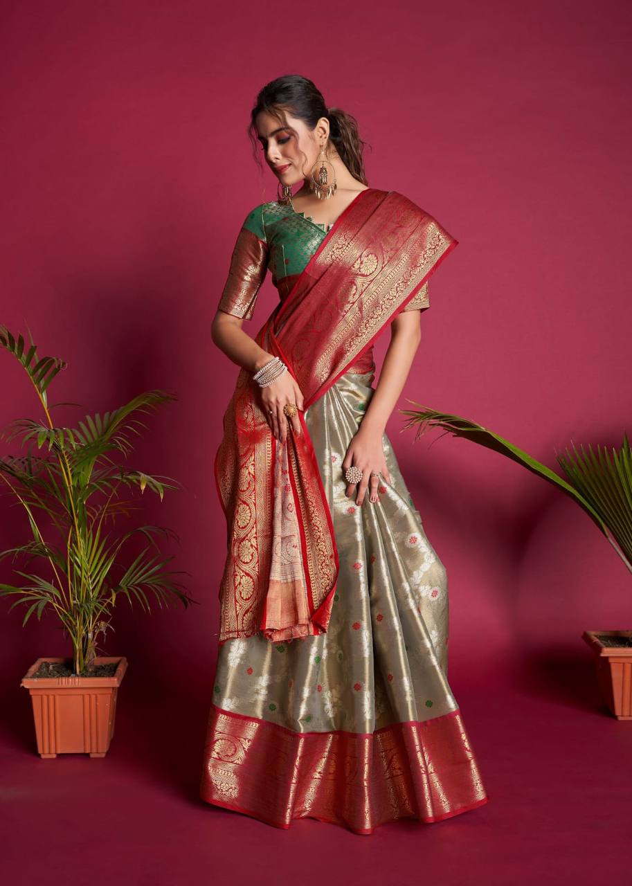 Grey Soft Kanjivaram Silk Saree