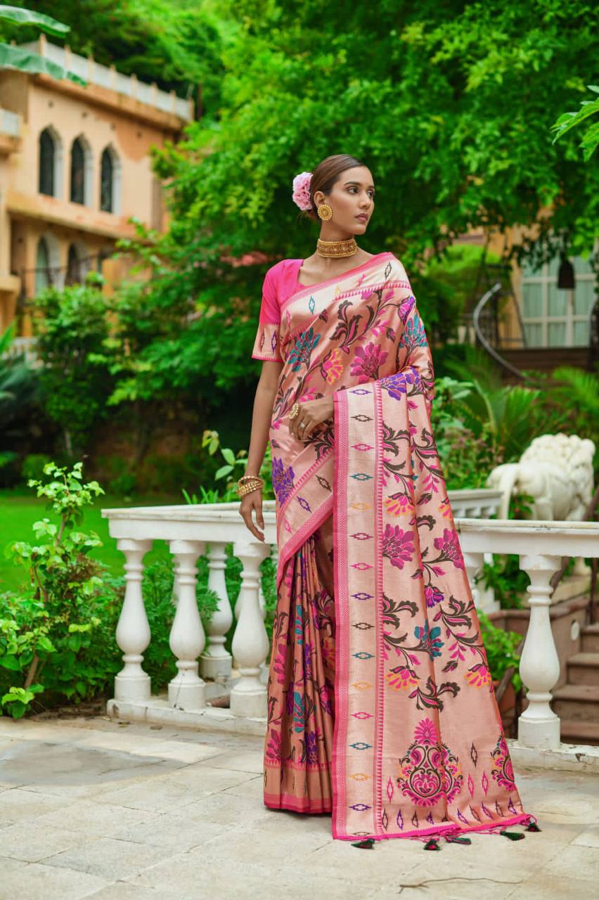 Pink Banarasi Soft Silk Paithani Saree