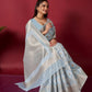 Grey Linen Saree With Ikkat Self Weaving