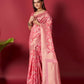Rani Linen Saree With Ikkat Self Weaving