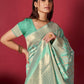 Green Linen Saree With Ikkat Self Weaving