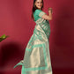 Green Linen Saree With Ikkat Self Weaving