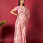 Pink Linen Saree With Ikkat Self Weaving
