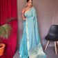 Sky Blue Pure Muslin Soft Silk Saree
