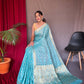 Sky Blue Pure Muslin Soft Silk Saree