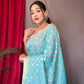 Sky Blue Pure Muslin Soft Silk Saree