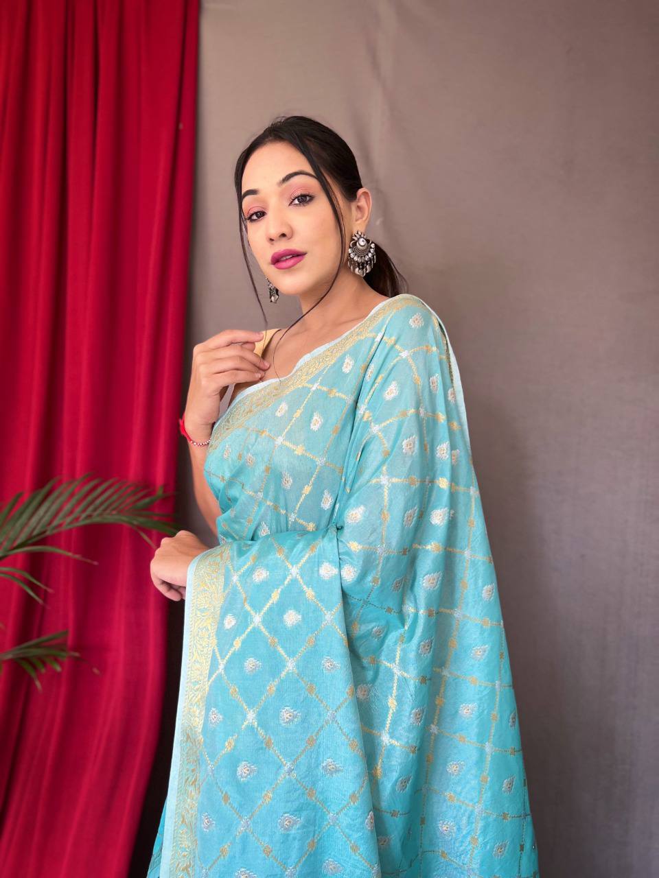 Sky Blue Pure Muslin Soft Silk Saree