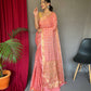 Peach Pure Muslin Soft Silk Saree