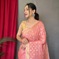 Peach Pure Muslin Soft Silk Saree
