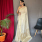 Cream Pure Muslin Soft Silk Saree