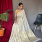 Cream Pure Muslin Soft Silk Saree