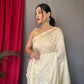 Cream Pure Muslin Soft Silk Saree