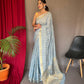 Grey Pure Muslin Soft Silk Saree
