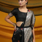 Black Tussar Silk Weaving Saree With Ikkat And Meena Woven Border