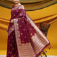 Wine Tussar Silk Weaving Saree With Ikkat And Meena Woven Border