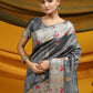 Grey Tussar Silk Weaving Saree With Ikkat And Meena Woven Border