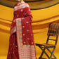 Red Tussar Silk Weaving Saree With Ikkat And Meena Woven Border