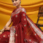 Red Tussar Silk Weaving Saree With Ikkat And Meena Woven Border