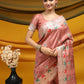 Peach Tussar Silk Weaving Saree With Ikkat And Meena Woven Border
