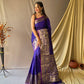 Blue Heavy Copper Jacquard Weaving Border Handloom Saree